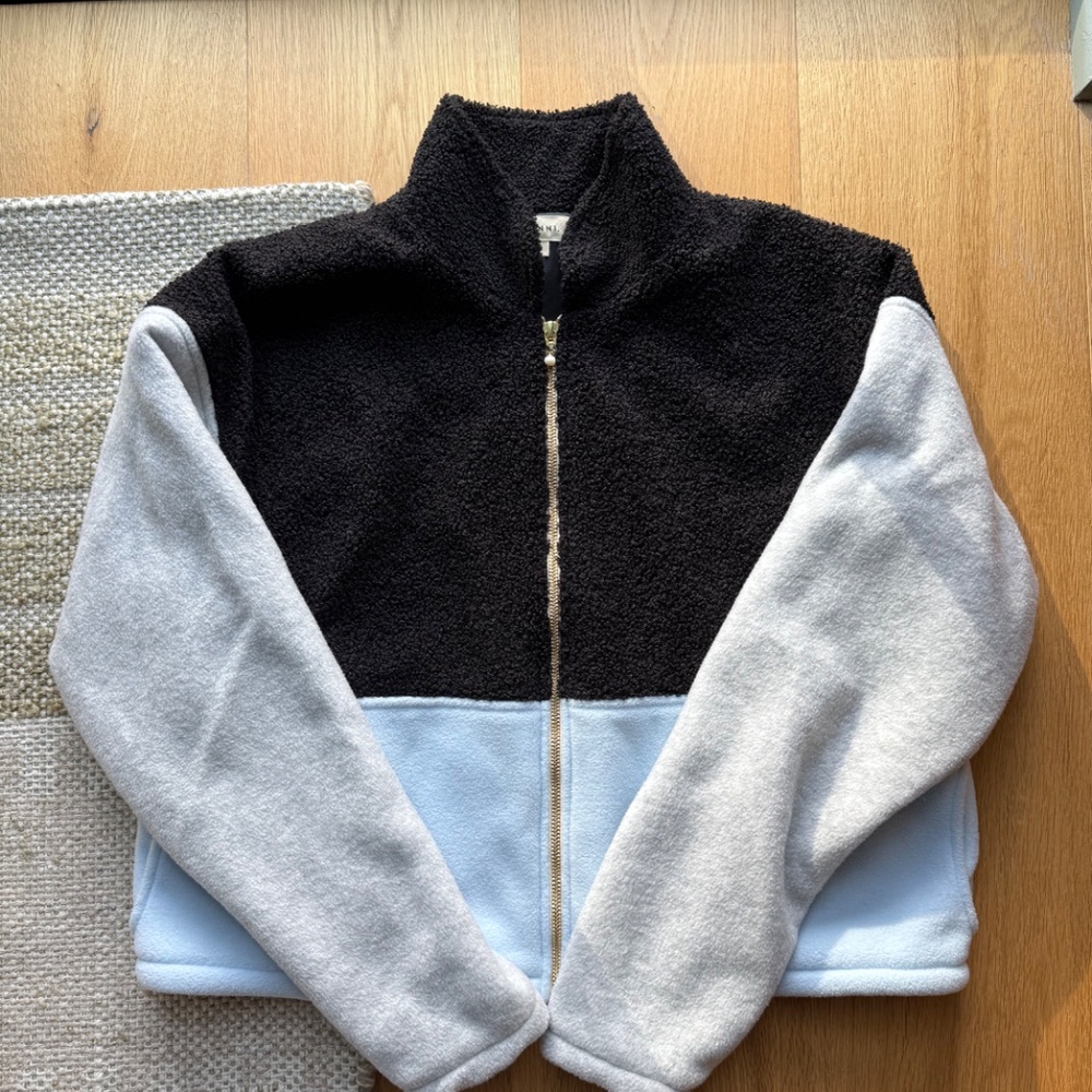 Donni Tri-Fleece Colorblock Zip Sherpa Jacket, Size Small